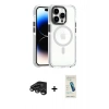 MARSİLYAN™- iPhone 15 Pro Kılıf Kozmos Doku Koleksiyonu - Şeffaf Pasifik Cam Ekran Koruyucu + Raze Metal Kamera Lens - TMGI