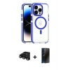 MARSİLYAN™- iPhone 15 Pro Kılıf Kozmos Doku Koleksiyonu - Siyah 3D Antistatik Hayalet Cam Ekran Koruyucu + Raze Metal Kamera Lens - SH