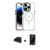 MARSİLYAN™- iPhone 15 Pro Kılıf Kozmos Doku Koleksiyonu - Siyah 3D Antistatik Hayalet Cam Ekran Koruyucu + Raze Metal Kamera Lens - SH