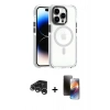 MARSİLYAN™- iPhone 15 Pro Kılıf Kozmos Doku Koleksiyonu - Siyah 3D Antistatik Mat Seramik Nano Ekran Koruyucu + Raze Metal Kamera Lens - GS