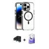 MARSİLYAN™- iPhone 15 Pro Kılıf Kozmos Doku Koleksiyonu - Siyah Bilvis 5in1 5D Magic Hayalet Cam Ekran Koruyucu + Lacivert Raze Metal Kamera Lens