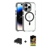 MARSİLYAN™- iPhone 15 Pro Kılıf Kozmos Doku Koleksiyonu - Siyah Buffer Cam Ekran Koruyucu + Raze Metal Kamera Lens - TMGI