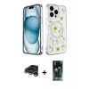 MARSİLYAN™- iPhone 15 Pro Kılıf Kozmos Doku - Şeffaf 360 Full Body Arka Koruyucu + Raze Metal Kamera Lens - GS