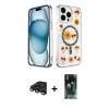MARSİLYAN™- iPhone 15 Pro Kılıf Kozmos Doku - Şeffaf 360 Full Body Arka Koruyucu + Raze Metal Kamera Lens - TMGI