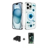 MARSİLYAN™- iPhone 15 Pro Kılıf Kozmos Doku - Şeffaf 360 Full Body Arka Koruyucu + Raze Metal Kamera Lens - TMGI