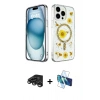 MARSİLYAN™- iPhone 15 Pro Kılıf Kozmos Doku - Siyah 3D Antistatik Cam Ekran Koruyucu + Raze Metal Kamera Lens - TMGI