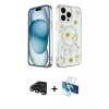 MARSİLYAN™- iPhone 15 Pro Kılıf Kozmos Doku - Siyah 3D Antistatik Cam Ekran Koruyucu + Raze Metal Kamera Lens - TMGI