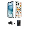 MARSİLYAN™- iPhone 15 Pro Kılıf Kozmos Doku - Siyah 3D Antistatik Hayalet Cam Ekran Koruyucu + Raze Metal Kamera Lens - SH