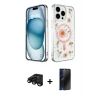MARSİLYAN™- iPhone 15 Pro Kılıf Kozmos Doku - Siyah 3D Antistatik Hayalet Cam Ekran Koruyucu + Raze Metal Kamera Lens - SH