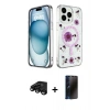 MARSİLYAN™- iPhone 15 Pro Kılıf Kozmos Doku - Siyah 3D Antistatik Hayalet Cam Ekran Koruyucu + Raze Metal Kamera Lens - SH