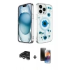 MARSİLYAN™- iPhone 15 Pro Kılıf Kozmos Doku - Siyah 3D Antistatik Mat Seramik Nano Ekran Koruyucu + Raze Metal Kamera Lens - GS