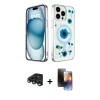 MARSİLYAN™- iPhone 15 Pro Kılıf Kozmos Doku - Siyah 3D Antistatik Mat Seramik Nano Ekran Koruyucu + Raze Metal Kamera Lens - LT