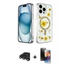 MARSİLYAN™- iPhone 15 Pro Kılıf Kozmos Doku - Siyah 3D Antistatik Mat Seramik Nano Ekran Koruyucu + Raze Metal Kamera Lens - TMGI