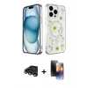 MARSİLYAN™- iPhone 15 Pro Kılıf Kozmos Doku - Siyah 3D Antistatik Mat Seramik Nano Ekran Koruyucu + Raze Metal Kamera Lens - TMGI