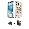 MARSİLYAN™- iPhone 15 Pro Kılıf Kozmos Doku - Siyah 3D Antistatik Mat Seramik Nano Ekran Koruyucu + Raze Metal Kamera Lens - TMGI