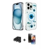 MARSİLYAN™- iPhone 15 Pro Kılıf Kozmos Doku - Siyah 3D Antistatik Mat Seramik Nano Ekran Koruyucu + Raze Metal Kamera Lens - TMGI