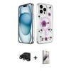 MARSİLYAN™- iPhone 15 Pro Kılıf Kozmos Doku - Siyah Bilvis 3D Mat Cam Ekran Koruyucu + Raze Metal Kamera Lens - SH