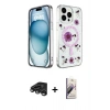 MARSİLYAN™- iPhone 15 Pro Kılıf Kozmos Doku - Siyah Bilvis 3D Mat Cam Ekran Koruyucu + Raze Metal Kamera Lens - TMGI