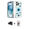 MARSİLYAN™- iPhone 15 Pro Kılıf Kozmos Doku - Siyah Bilvis 3D Mat Cam Ekran Koruyucu + Raze Metal Kamera Lens - TMGI