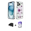 MARSİLYAN™- iPhone 15 Pro Kılıf Kozmos Doku - Siyah Bilvis 5in1 3D Magic Cam Ekran Koruyucu + Raze Metal Kamera Lens - SH