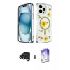 MARSİLYAN™- iPhone 15 Pro Kılıf Kozmos Doku - Siyah Bilvis 5in1 3D Magic Cam Ekran Koruyucu + Raze Metal Kamera Lens - TMGI