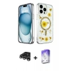 MARSİLYAN™- iPhone 15 Pro Kılıf Kozmos Doku - Siyah Bilvis 5in1 3D Magic Cam Ekran Koruyucu + Raze Metal Kamera Lens - GS