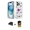 MARSİLYAN™- iPhone 15 Pro Kılıf Kozmos Doku - Siyah Buffer Cam Ekran Koruyucu + Raze Metal Kamera Lens - GS