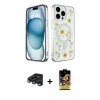 MARSİLYAN™- iPhone 15 Pro Kılıf Kozmos Doku - Siyah Buffer Cam Ekran Koruyucu + Raze Metal Kamera Lens - LT