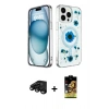 MARSİLYAN™- iPhone 15 Pro Kılıf Kozmos Doku - Siyah Buffer Cam Ekran Koruyucu + Siyah Raze Metal Kamera Lens