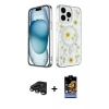 MARSİLYAN™- iPhone 15 Pro Kılıf Kozmos Doku - Siyah Buffer Hayalet Cam Ekran Koruyucu + Raze Metal Kamera Lens - TMGI