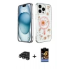 MARSİLYAN™- iPhone 15 Pro Kılıf Kozmos Doku - Siyah Buffer Hayalet Cam Ekran Koruyucu + Raze Metal Kamera Lens - TMGI