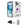 MARSİLYAN™- iPhone 15 Pro Kılıf Kozmos Doku - Siyah Polymer Nano Ekran Koruyucu + Raze Metal Kamera Lens - GS