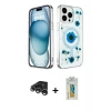 MARSİLYAN™- iPhone 15 Pro Kılıf Kozmos Doku - Siyah Polymer Nano Ekran Koruyucu + Raze Metal Kamera Lens - GS