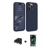 MARSİLYAN™- iPhone 15 Pro Kılıf Kozmos Yansıma Özel Seri - Siyah 360 Mat Full Body Arka Koruyucu + Raze Metal Kamera Lens - TMGI