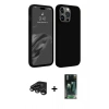 MARSİLYAN™- iPhone 15 Pro Kılıf Kozmos Yansıma Özel Seri - Siyah 360 Mat Full Body Arka Koruyucu + Raze Metal Kamera Lens - TMGI
