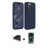 MARSİLYAN™- iPhone 15 Pro Kılıf Kozmos Yansıma Özel Seri - Siyah 360 Mat Full Body Arka Koruyucu + Raze Metal Kamera Lens - GS