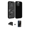 MARSİLYAN™- iPhone 15 Pro Kılıf Kozmos Yansıma Özel Seri - Siyah 3D Antistatik Hayalet Cam Ekran Koruyucu + Raze Metal Kamera Lens - GS