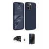 MARSİLYAN™- iPhone 15 Pro Kılıf Kozmos Yansıma Özel Seri - Siyah 3D Antistatik Hayalet Cam Ekran Koruyucu + Raze Metal Kamera Lens - GS