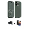 MARSİLYAN™- iPhone 15 Pro Kılıf Kozmos Yansıma Özel Seri - Siyah 3D Antistatik Mat Seramik Nano Ekran Koruyucu + Lacivert Raze Metal Kamera Lens