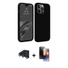 MARSİLYAN™- iPhone 15 Pro Kılıf Kozmos Yansıma Özel Seri - Siyah 3D Antistatik Mat Seramik Nano Ekran Koruyucu + Lacivert Raze Metal Kamera Lens