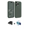 MARSİLYAN™- iPhone 15 Pro Kılıf Kozmos Yansıma Özel Seri - Siyah 3D Antistatik Seramik Nano Ekran Koruyucu + Gümüş Raze Metal Kamera Lens