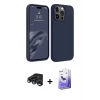 MARSİLYAN™- iPhone 15 Pro Kılıf Kozmos Yansıma Özel Seri - Siyah Bilvis 5in1 5D Magic Hayalet Cam Ekran Koruyucu + Lacivert Raze Metal Kamera Lens