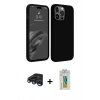 MARSİLYAN™- iPhone 15 Pro Kılıf Kozmos Yansıma Özel Seri - Siyah Polymer Nano Ekran Koruyucu + Lacivert Raze Metal Kamera Lens