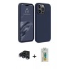 MARSİLYAN™- iPhone 15 Pro Kılıf Kozmos Yansıma Özel Seri - Siyah Polymer Nano Ekran Koruyucu + Lacivert Raze Metal Kamera Lens