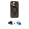 MARSİLYAN™- iPhone 15 Pro Kılıf Kutup Serisi - Siyah 3D Antistatik Cam Ekran Koruyucu + Raze Metal Kamera Lens - GS