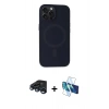 MARSİLYAN™- iPhone 15 Pro Kılıf Kutup Serisi - Siyah 3D Antistatik Cam Ekran Koruyucu + Raze Metal Kamera Lens - LT
