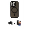 MARSİLYAN™- iPhone 15 Pro Kılıf Kutup Serisi - Siyah 3D Antistatik Mat Seramik Nano Ekran Koruyucu + Raze Metal Kamera Lens - SH