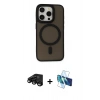 MARSİLYAN™- iPhone 15 Pro Kılıf Kutup Serisi - Siyah 3D Antistatik Seramik Nano Ekran Koruyucu + Raze Metal Kamera Lens - SH