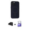 MARSİLYAN™- iPhone 15 Pro Kılıf Kutup Serisi - Siyah Bilvis 5in1 5D Magic Hayalet Cam Ekran Koruyucu + Raze Metal Kamera Lens - SH