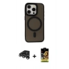 MARSİLYAN™- iPhone 15 Pro Kılıf Kutup Serisi - Siyah Buffer Cam Ekran Koruyucu + Raze Metal Kamera Lens - GS